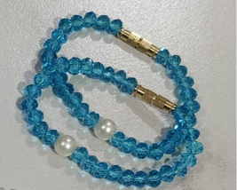 2 Blue Bracelets with White Pearl